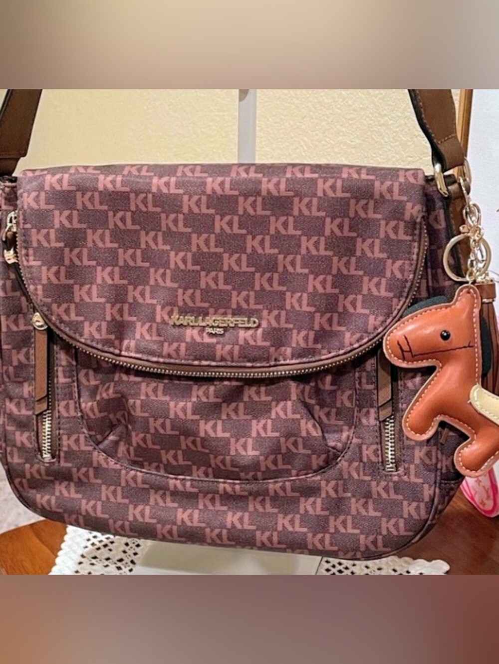 Karl Lagerfeld monogram Shoulder Bag in Brown